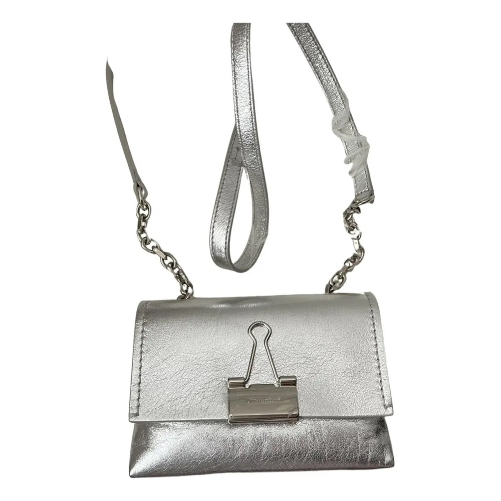 New with tags Off-White Small Binder Clip Metallic Leather Crossbody Bag